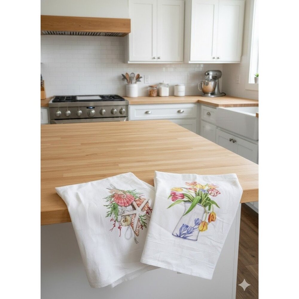 Mary Lake-Thompson Tulip Pitcher Sea Life Flour Sack Dish Towel 100% Cotton‎